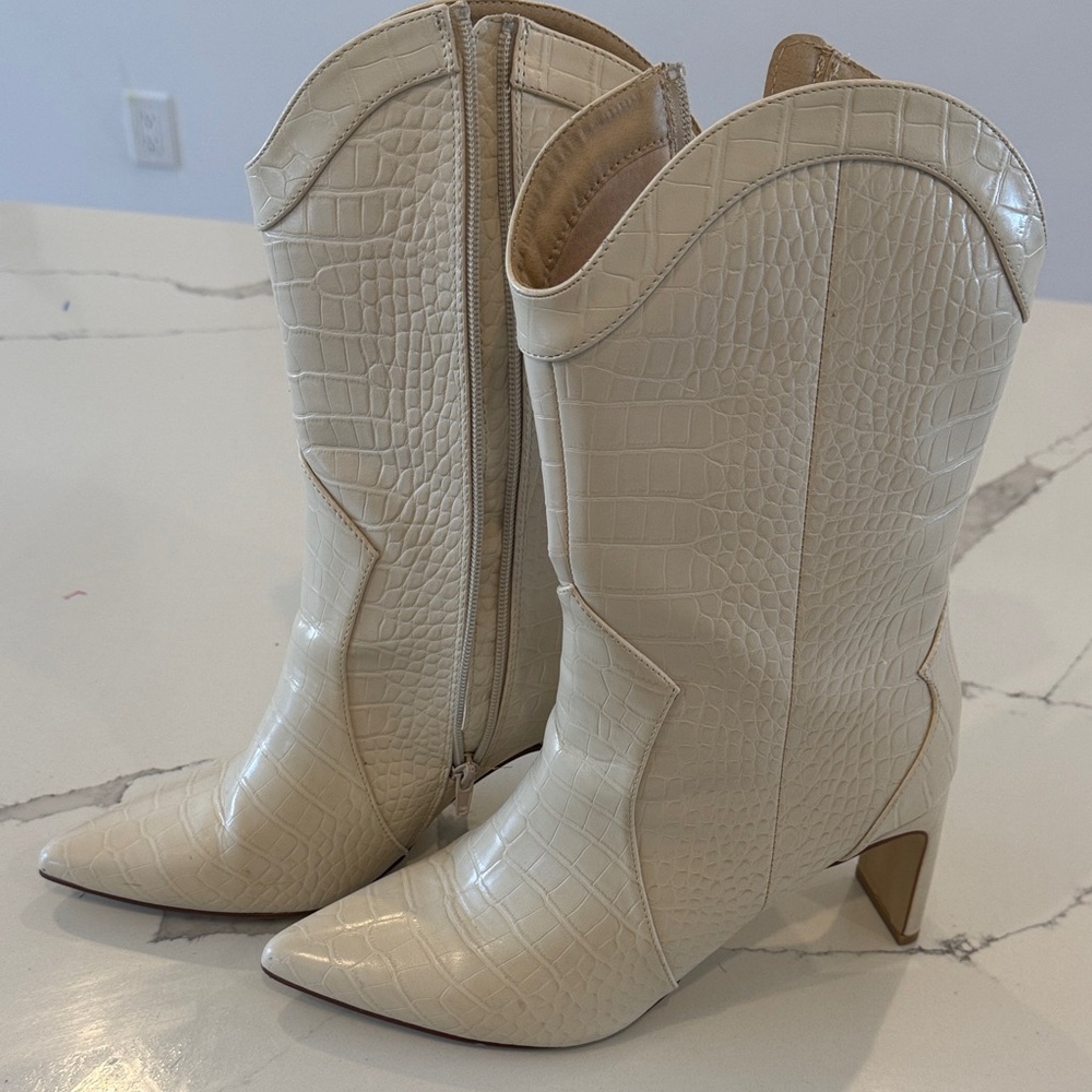 Chinese laundry Cream Croc-Embossed Boots